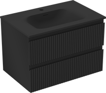 Mexen Rivel koupelnová skříňka 70 cm s umyvadlem Vela, 2 zásuvky, drážkovaná, černá matná - 91A20-07047-2-BFF71-W23M71