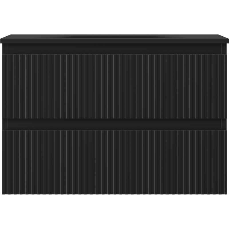 Mexen Rivel koupelnová skříňka 70 cm s umyvadlem Vela, 2 zásuvky, drážkovaná, černá matná - 91A20-07047-2-BFF71-W23M71