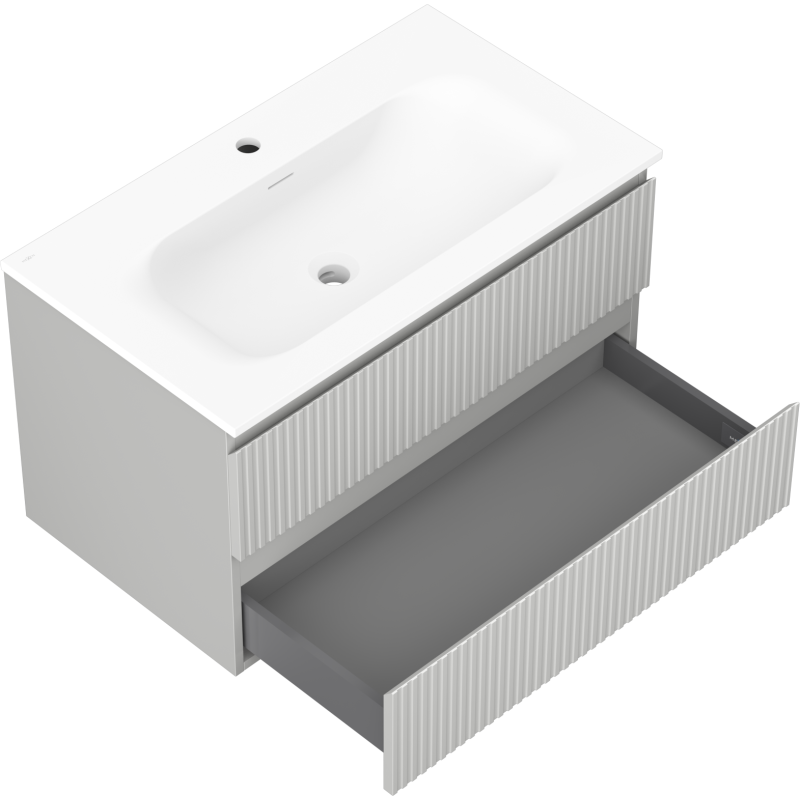 Mexen Rivel koupelnová skříňka 80 cm s umyvadlem Vela, 2 zásuvky, drážkovaná, šedá mat/bílá mat - 91A20-08047-2-BFF62-W23M01