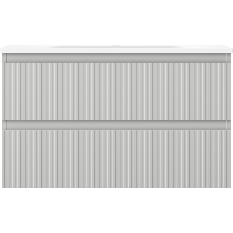 Mexen Rivel koupelnová skříňka 80 cm s umyvadlem Vela, 2 zásuvky, drážkovaná, šedá mat/bílá mat - 91A20-08047-2-BFF62-W23M01