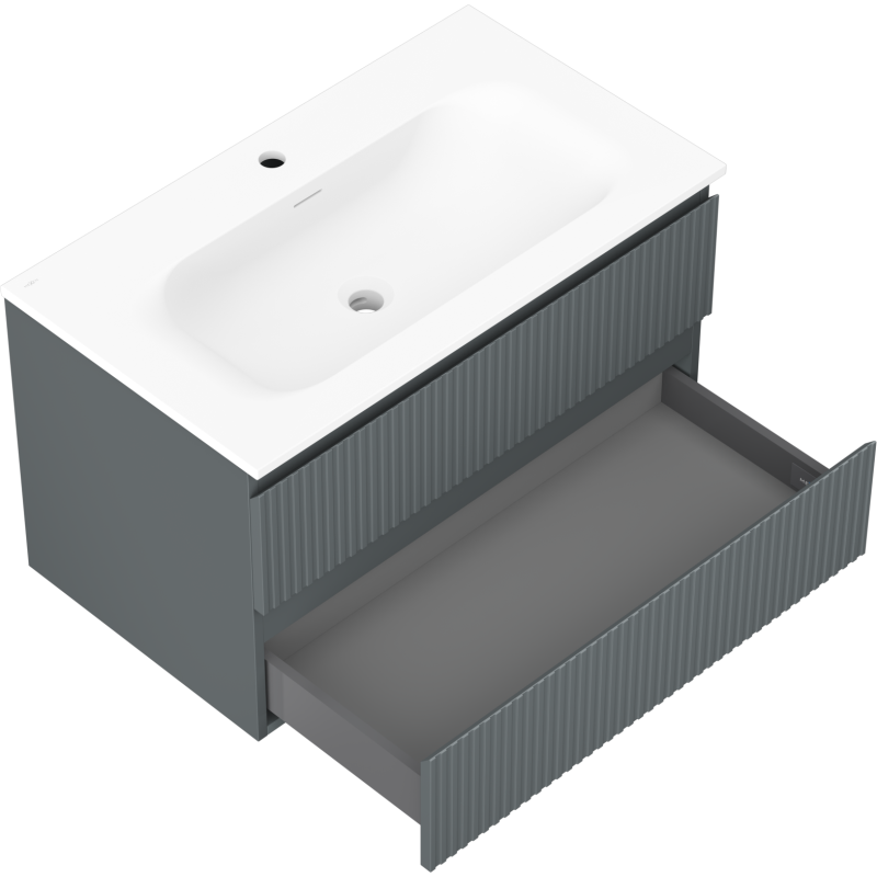 Mexen Rivel koupelnová skříňka 80 cm s umyvadlem Vela, 2 zásuvky, drážkovaná, grafit mat/bílá mat -