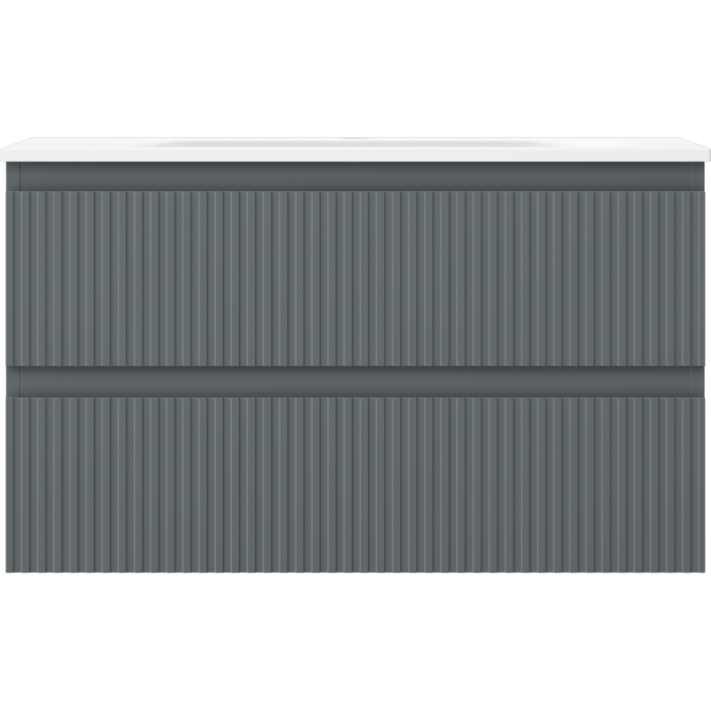 Mexen Rivel koupelnová skříňka 80 cm s umyvadlem Vela, 2 zásuvky, drážkovaná, grafit mat/bílá mat -