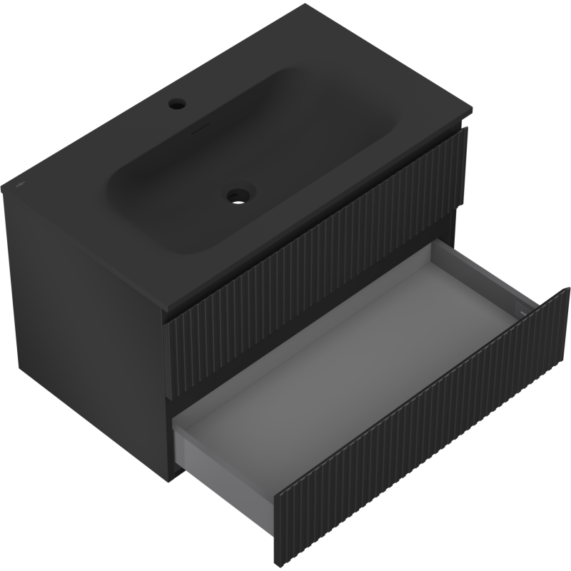 Mexen Rivel koupelnová skříňka 80 cm s umyvadlem Vela, 2 zásuvky, rýhovaná, černý mat - 91A20-08047-2-BFF71-W23M71