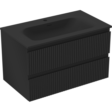 Mexen Rivel koupelnová skříňka 80 cm s umyvadlem Vela, 2 zásuvky, rýhovaná, černý mat - 91A20-08047-2-BFF71-W23M71