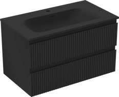 Mexen Rivel koupelnová skříňka 80 cm s umyvadlem Vela, 2 zásuvky, rýhovaná, černý mat - 91A20-08047-2-BFF71-W23M71