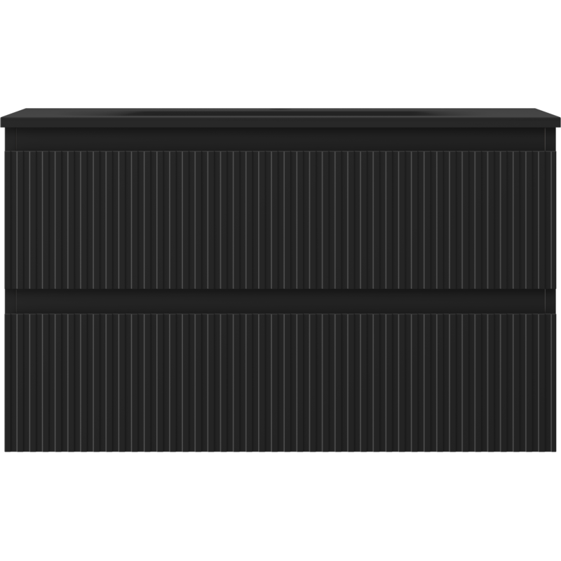 Mexen Rivel koupelnová skříňka 80 cm s umyvadlem Vela, 2 zásuvky, rýhovaná, černý mat - 91A20-08047-2-BFF71-W23M71