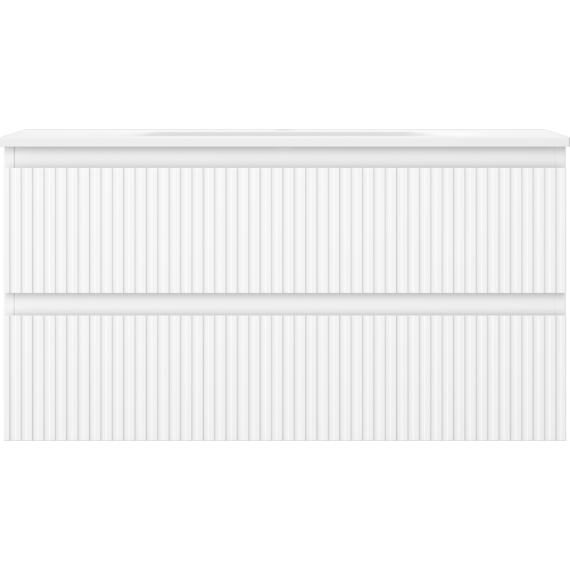 Mexen Rivel koupelnová skříňka 90 cm s umyvadlem Vela, 2 zásuvky, ryhovaná, bílá mat - 91A20-09047-2-BFF01-W23M01