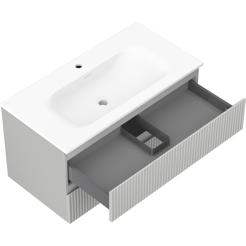 Mexen Rivel koupelnová skříňka 90 cm s umyvadlem Vela, 2 zásuvky, rýhovaná, šedý mat/bílý mat