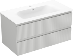 Mexen Rivel koupelnová skříňka 90 cm s umyvadlem Vela, 2 zásuvky, rýhovaná, šedý mat/bílý mat
