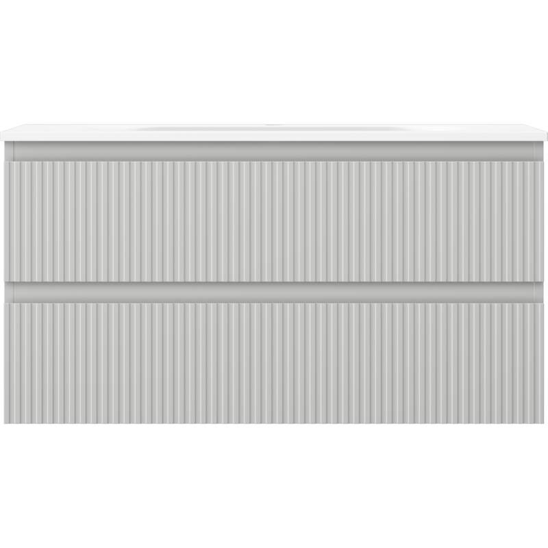 Mexen Rivel koupelnová skříňka 90 cm s umyvadlem Vela, 2 zásuvky, rýhovaná, šedý mat/bílý mat