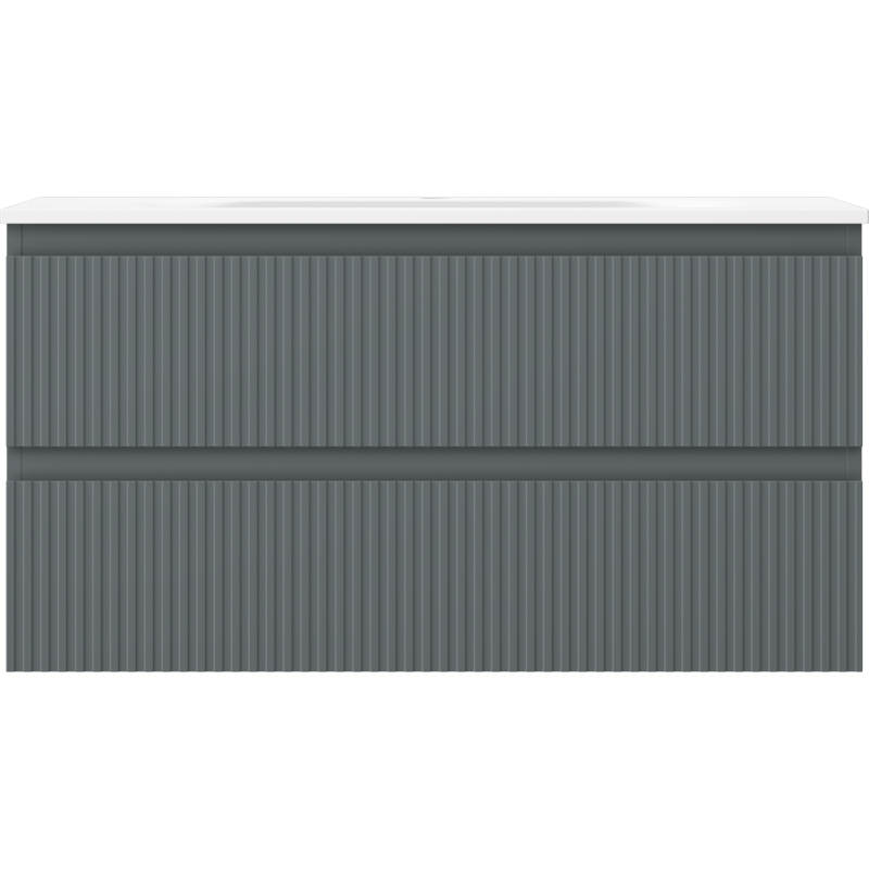 Mexen Rivel koupelnová skříňka 90 cm s umyvadlem Vela, 2 zásuvky, žebrovaná, grafit mat/bílá mat -