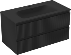 Mexen Rivel koupelnová skříňka 90 cm s umyvadlem Vela, 2 zásuvky, drážkovaná, černá mat - 91A20-09047-2-BFF71-W23M71