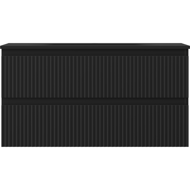 Mexen Rivel koupelnová skříňka 90 cm s umyvadlem Vela, 2 zásuvky, drážkovaná, černá mat - 91A20-09047-2-BFF71-W23M71