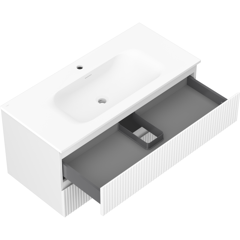 Mexen Rivel koupelnová skříňka 100 cm s umyvadlem Vela, 2 zásuvky, drážkovaná, bílá mat - 91A20-10047-2-BFF01-W23M01