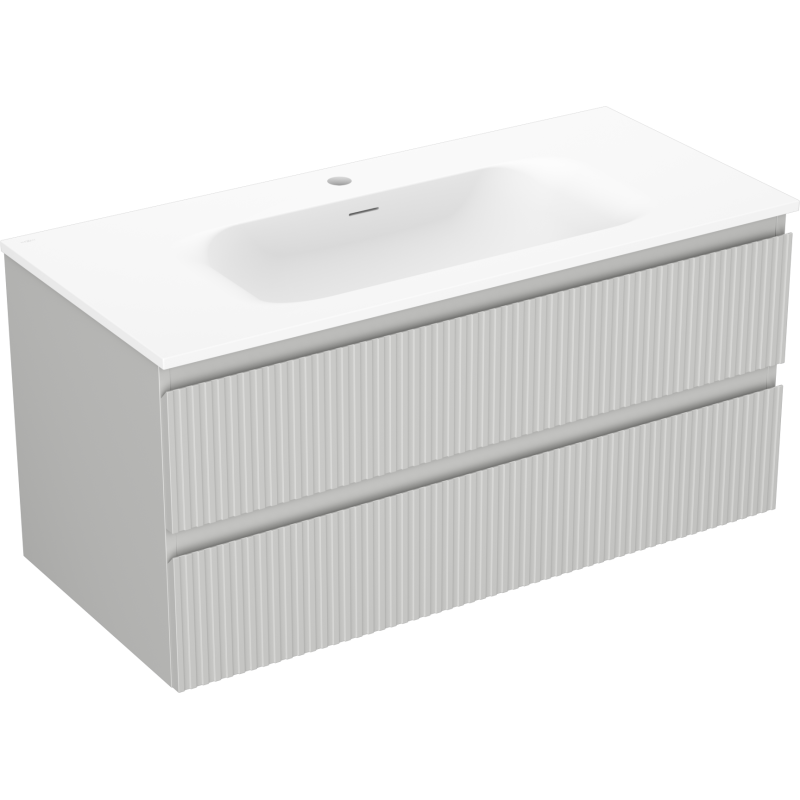 Mexen Rivel koupelnová skříňka 100 cm s umyvadlem Vela, 2 zásuvky, drážkovaná, šedá mat/bílá mat - 91A20-10047-2-BFF62-W23M01