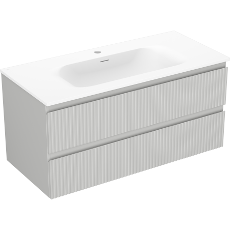 Mexen Rivel koupelnová skříňka 100 cm s umyvadlem Vela, 2 zásuvky, drážkovaná, šedá mat/bílá mat - 91A20-10047-2-BFF62-W23M01