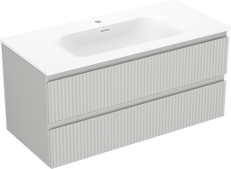 Mexen Rivel koupelnová skříňka 100 cm s umyvadlem Vela, 2 zásuvky, drážkovaná, šedá mat/bílá mat - 91A20-10047-2-BFF62-W23M01