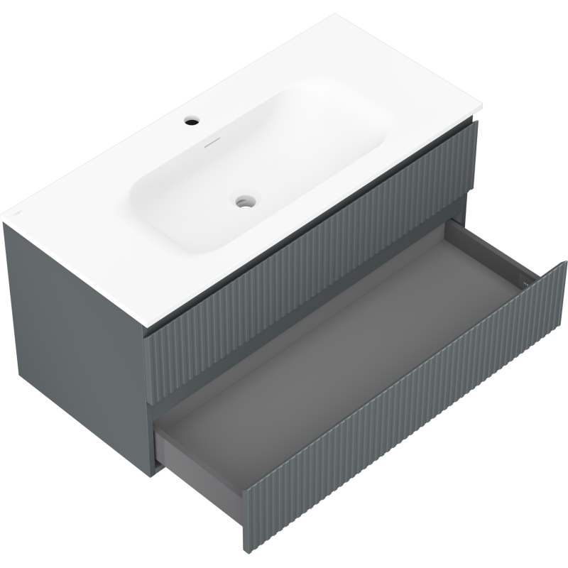 Mexen Rivel koupelnová skříňka 100 cm s umyvadlem Vela, 2 zásuvky, s drážkami, matná grafitová/bílá matná -