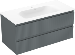 Mexen Rivel koupelnová skříňka 100 cm s umyvadlem Vela, 2 zásuvky, s drážkami, matná grafitová/bílá matná -