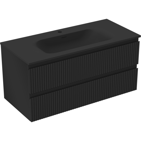 Mexen Rivel koupelnová skříňka 100 cm s umyvadlem Vela, 2 zásuvky, drážkovaná, černá mat - 91A20-10047-2-BFF71-W23M71