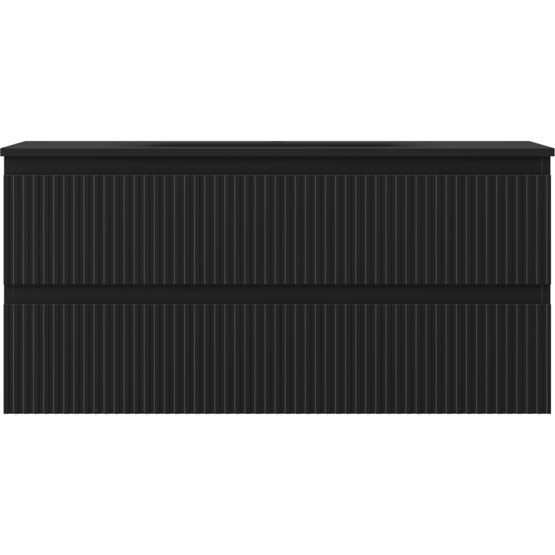 Mexen Rivel koupelnová skříňka 100 cm s umyvadlem Vela, 2 zásuvky, drážkovaná, černá mat - 91A20-10047-2-BFF71-W23M71