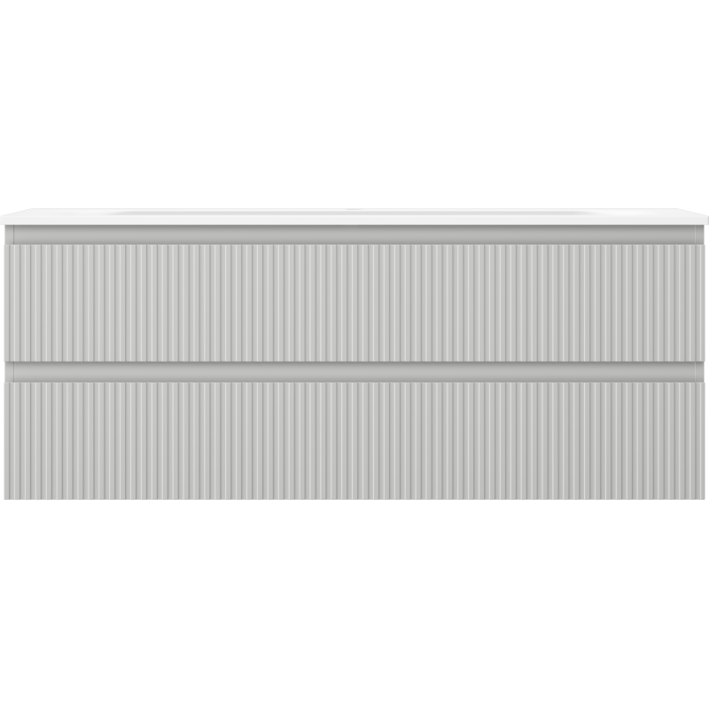 Mexen Rivel koupelnová skříňka 120 cm s umyvadlem Vela, 2 zásuvky, drážkovaná, šedá matná/bílá matná -