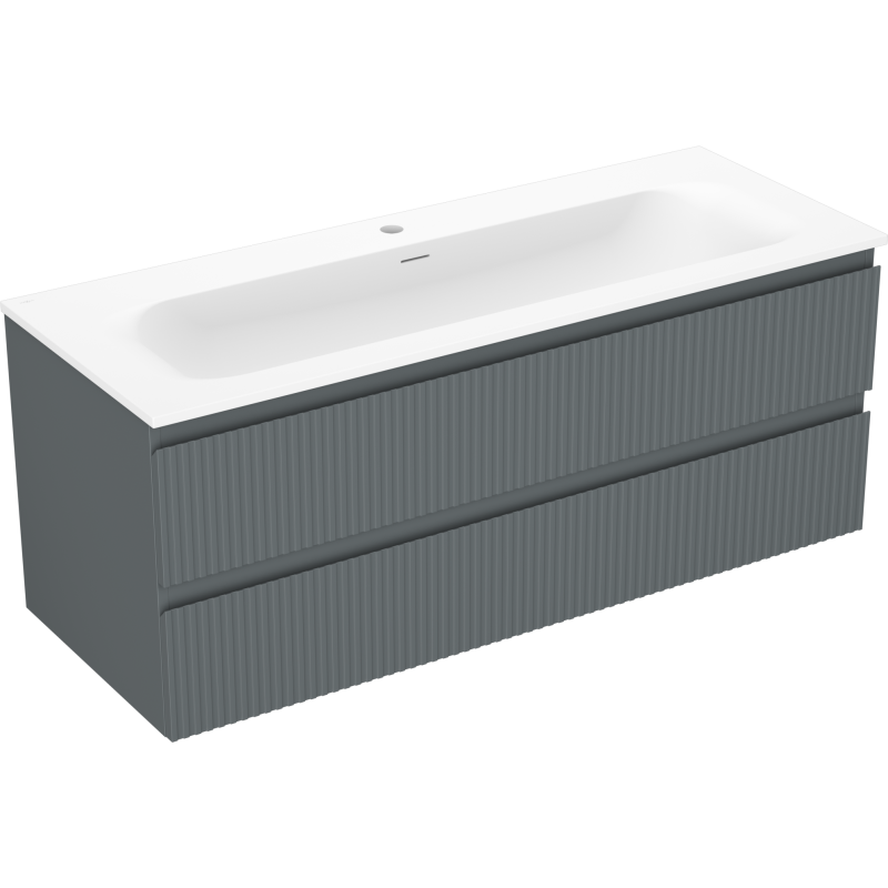 Mexen Rivel koupelnová skříňka 120 cm s umyvadlem Vela, 2 zásuvky, žebrovaná, grafit mat/bílá mat -