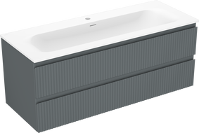 Mexen Rivel koupelnová skříňka 120 cm s umyvadlem Vela, 2 zásuvky, žebrovaná, grafit mat/bílá mat -