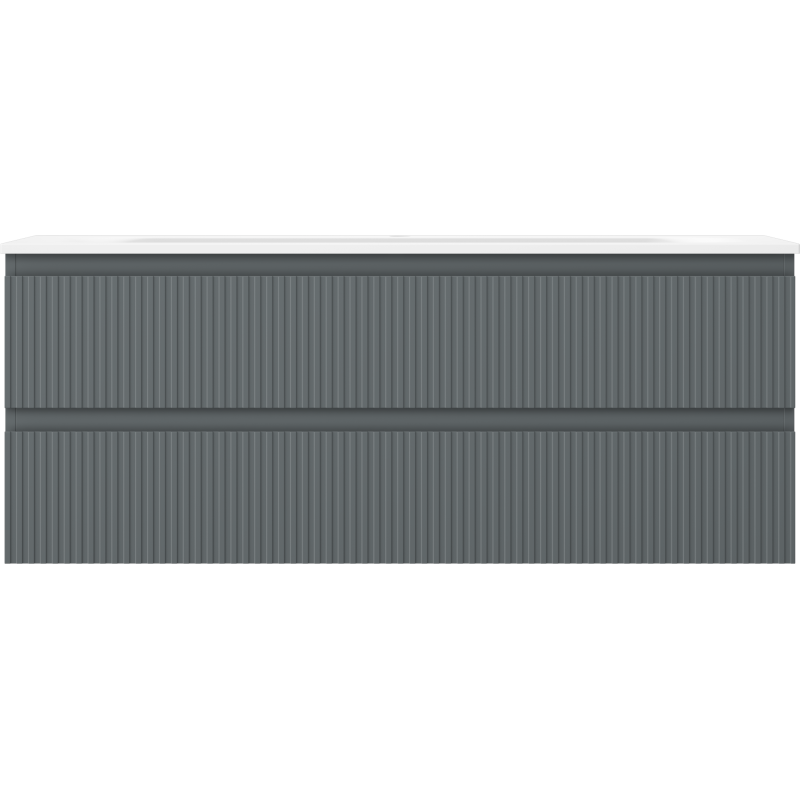 Mexen Rivel koupelnová skříňka 120 cm s umyvadlem Vela, 2 zásuvky, žebrovaná, grafit mat/bílá mat -