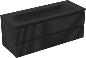 Mexen Rivel koupelnová skříňka 120 cm s umyvadlem Vela, 2 zásuvky, vroubkovaná, černá mat - 91A20-12047-2-BFF71-W23M71