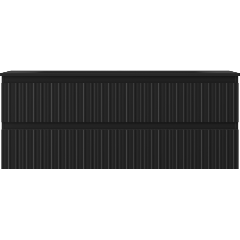 Mexen Rivel koupelnová skříňka 120 cm s umyvadlem Vela, 2 zásuvky, vroubkovaná, černá mat - 91A20-12047-2-BFF71-W23M71