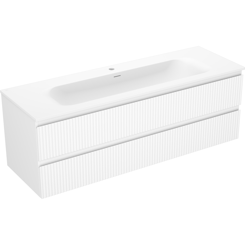 Mexen Rivel koupelnová skříňka 140 cm s umyvadlem Vela, 2 zásuvky, drážkovaná, bílá matná - 91A20-14047-2-BFF01-W23M01