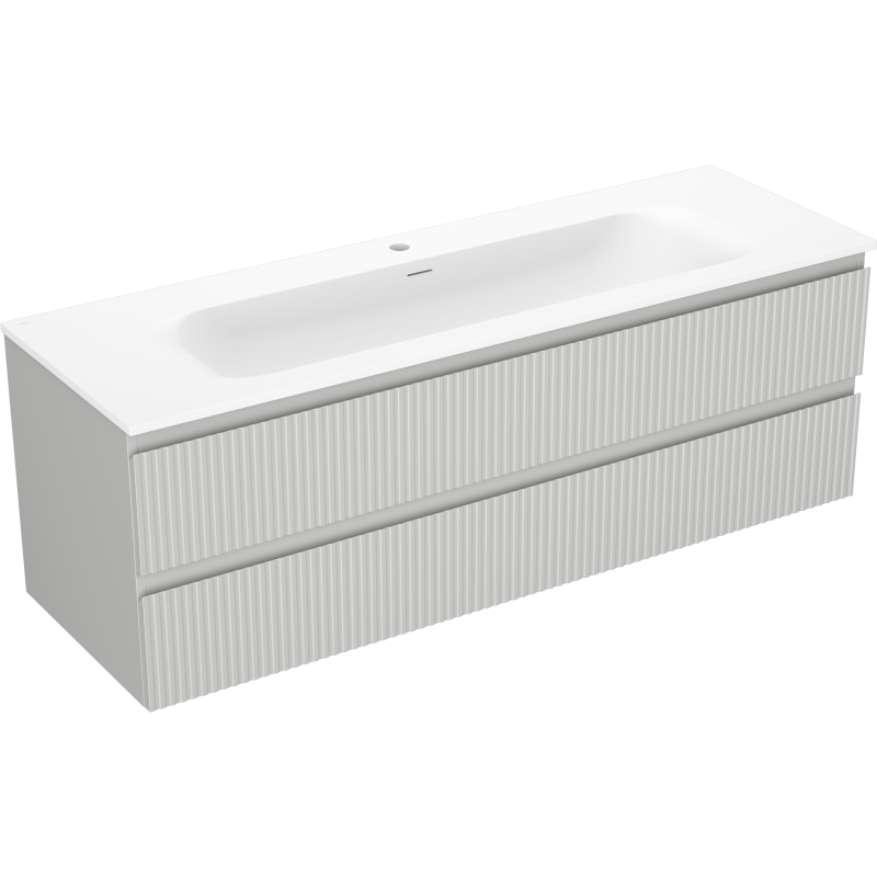 Mexen Rivel koupelnová skříňka 140 cm s umyvadlem Vela, 2 zásuvky, rýhovaná, šedá matná/bílá matná -