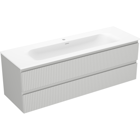 Mexen Rivel koupelnová skříňka 140 cm s umyvadlem Vela, 2 zásuvky, rýhovaná, šedá matná/bílá matná -