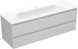 Mexen Rivel koupelnová skříňka 140 cm s umyvadlem Vela, 2 zásuvky, rýhovaná, šedá matná/bílá matná -