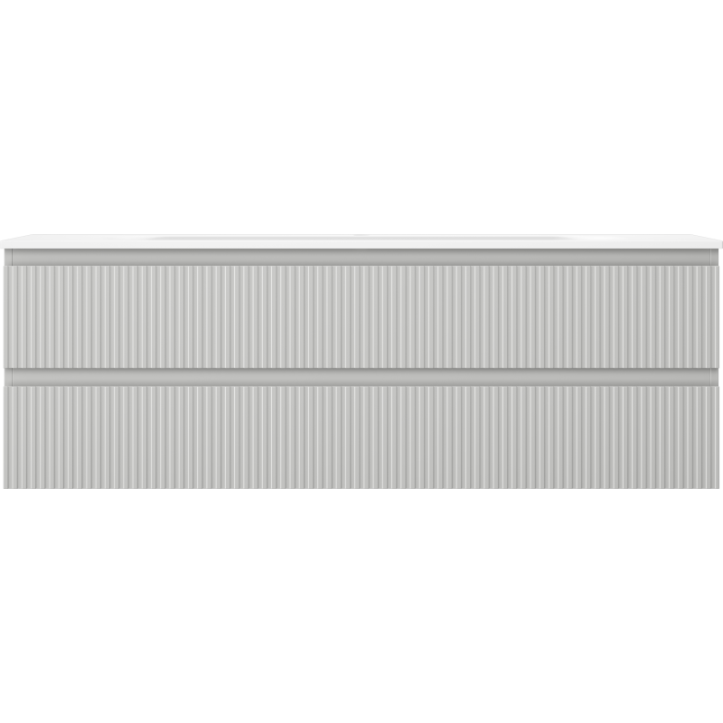 Mexen Rivel koupelnová skříňka 140 cm s umyvadlem Vela, 2 zásuvky, rýhovaná, šedá matná/bílá matná -