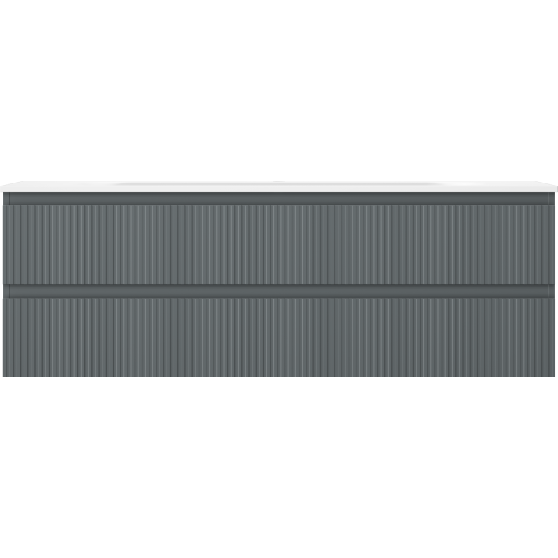 Mexen Rivel koupelnová skříňka 140 cm s umyvadlem Vela, 2 zásuvky, rýhovaná, grafit mat/bílá mat -