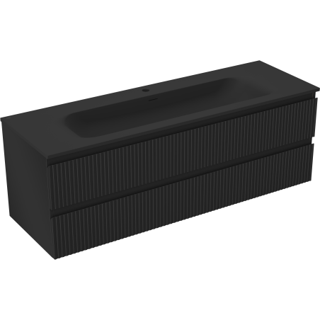 Mexen Rivel koupelnová skříňka 140 cm s umyvadlem Vela, 2 zásuvky, drážkovaná, černá mat - 91A20-14047-2-BFF71-W23M71