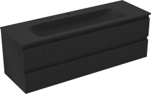 Mexen Rivel koupelnová skříňka 140 cm s umyvadlem Vela, 2 zásuvky, drážkovaná, černá mat - 91A20-14047-2-BFF71-W23M71