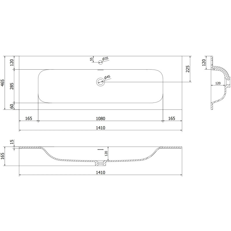 Mexen Rivel koupelnová skříňka 140 cm s umyvadlem Vela, 2 zásuvky, drážkovaná, černá mat - 91A20-14047-2-BFF71-W23M71