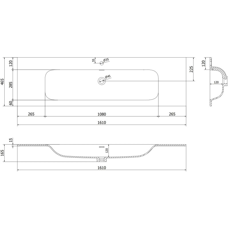 Mexen Rivel koupelnová skříňka 160 cm s umyvadlem Vela, 2 zásuvky, drážkovaná, bílá matná - 91A20-16047-2-BFF01-W23M01