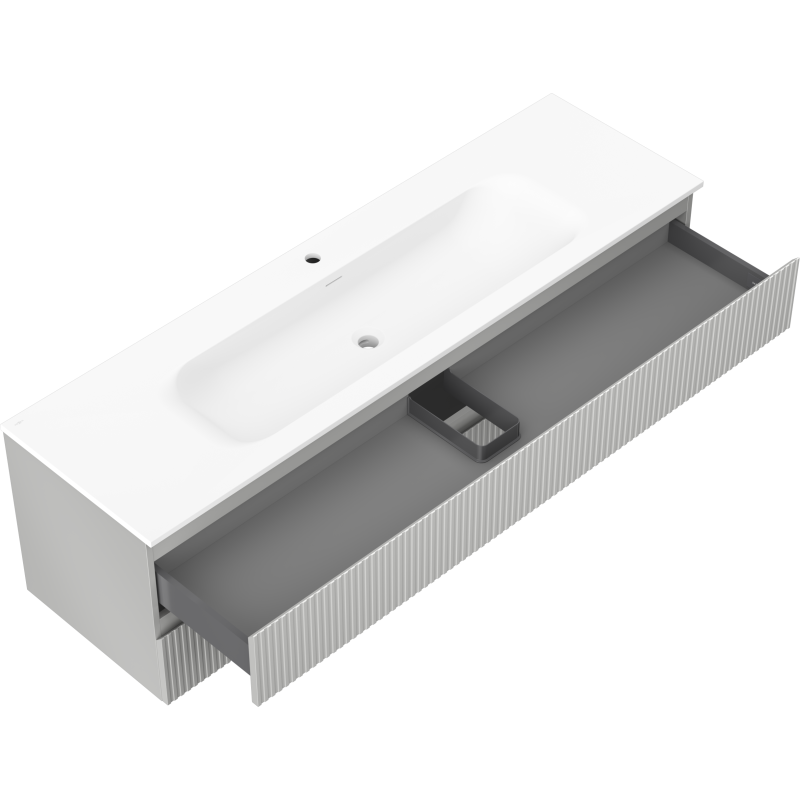 Mexen Rivel koupelnová skříňka 160 cm s umyvadlem Vela, 2 zásuvky, rýhovaná, šedá mat/bílá mat -