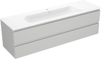 Mexen Rivel koupelnová skříňka 160 cm s umyvadlem Vela, 2 zásuvky, rýhovaná, šedá mat/bílá mat -