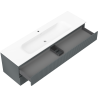 Mexen Rivel koupelnová skříňka 160 cm s umyvadlem Vela, 2 zásuvky, rýhovaná, grafit mat/bílá mat -
