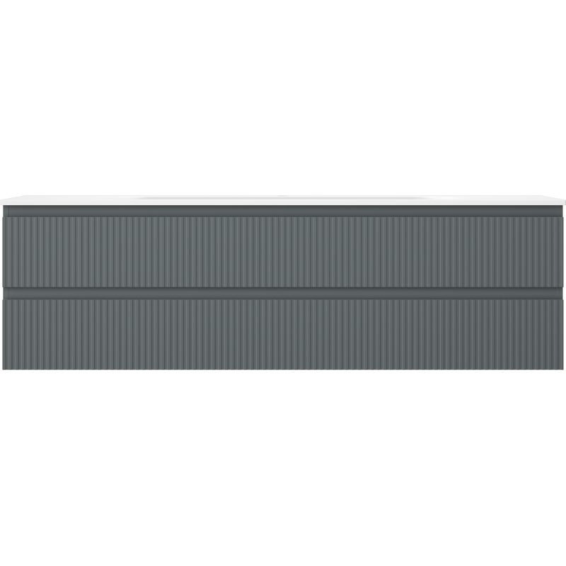 Mexen Rivel koupelnová skříňka 160 cm s umyvadlem Vela, 2 zásuvky, rýhovaná, grafit mat/bílá mat -