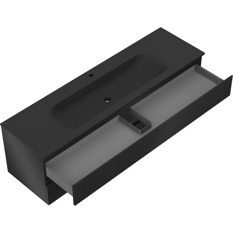 Mexen Rivel koupelnová skříňka 160 cm s umyvadlem Vela, 2 zásuvky, drážkovaná, černá mat - 91A20-16047-2-BFF71-W23M71