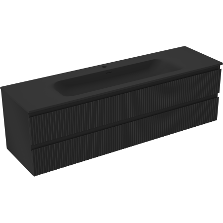 Mexen Rivel koupelnová skříňka 160 cm s umyvadlem Vela, 2 zásuvky, drážkovaná, černá mat - 91A20-16047-2-BFF71-W23M71