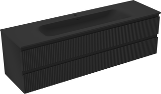 Mexen Rivel koupelnová skříňka 160 cm s umyvadlem Vela, 2 zásuvky, drážkovaná, černá mat - 91A20-16047-2-BFF71-W23M71