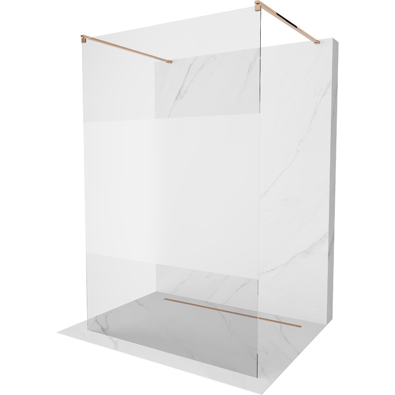 Mexen Kioto volně stojící sprchová stěna 100 x 200 cm, čirá/matná 8 mm, růžové zlato - 800-100-002-60-35