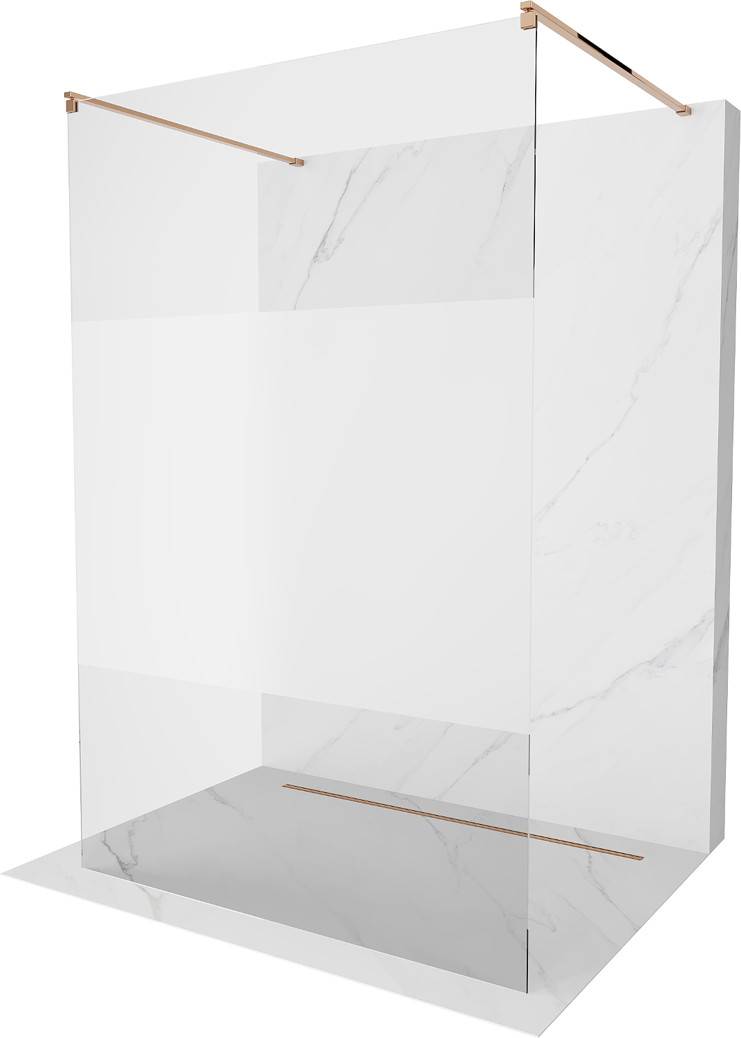 Mexen Kioto volně stojící sprchová zástěna 100 x 200 cm, Průhledné/Vzor jinovatky 8 mm, Zlatorůžová - 800-100-002-60-35